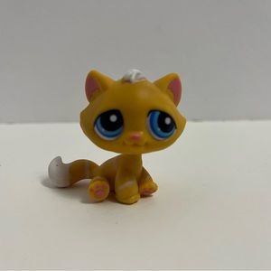 LITTLEST PET SHOP yellow Tabby Cat #349 Authentic blue eyes toy LPS